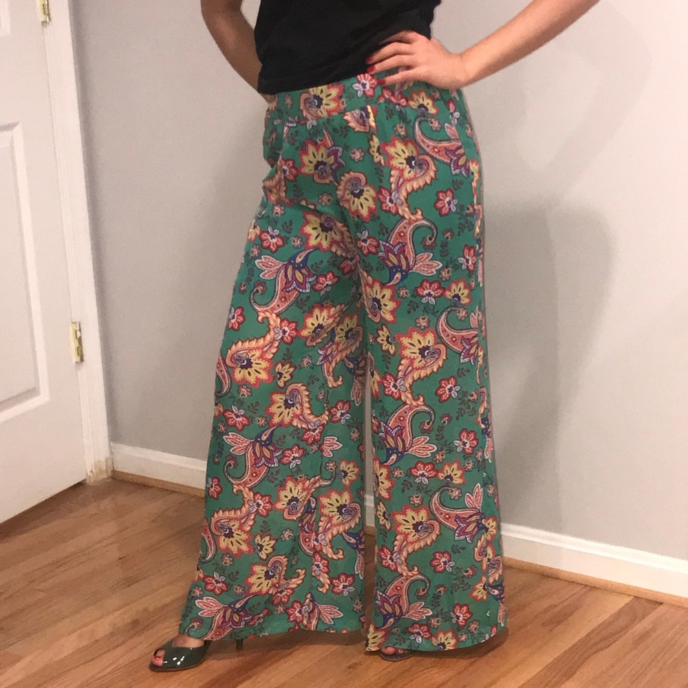 UPS & Down Green Floral Wise Leg Bottom Pant